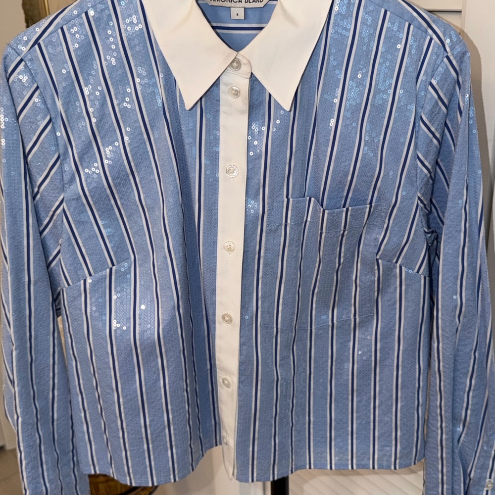 Veronica Beard Blue and White Striped Blouse - Picture 5 of 9